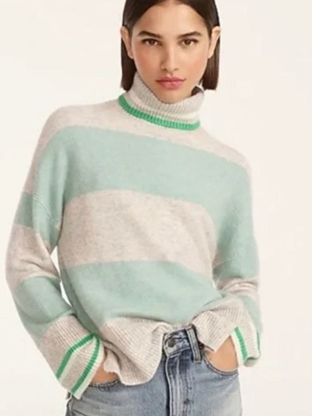 J. Crew turtleneck sweater in Supersoft yarn, mint/gray, small, EUC